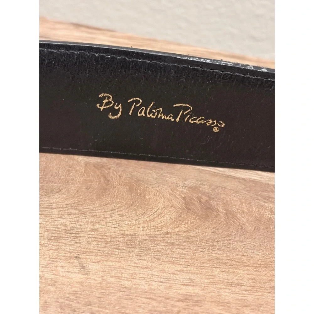 Paloma Picasso Vintage 90s Black Leather Gold X Motif Belt Size L 80